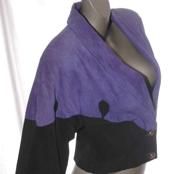 SUEDE Cropped JACKET Leather Coat Vintage 80s 90s MASSIMO Purple Black - Picture 4 of 4